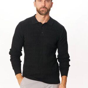 NWT Vustra Black Long Sleeve Jacquard Knit Polo